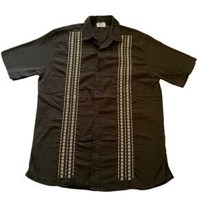 Mr Buho Guayabera 100% Linen Button Up Embroidered Shirt Short Sleeve Mexico Lg
